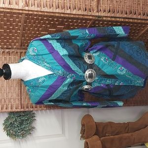 Vintage Hand Crafted Quilted Coat Purple, Teal, Black